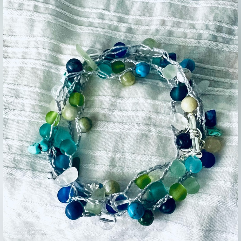 Handmade precious stone necklace - 32” - Ocean Vibes